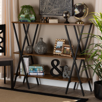 Baxton Studio YLX-0906-020-Console Norton Rustic and Industrial Walnut Brown Finished Wood and Black Finished Metal Console Table